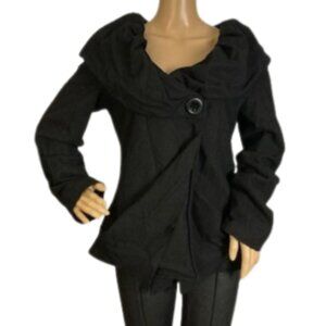 Papillon Black Draped Collar Asymmetrical Light Jacket